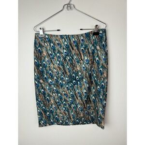Talbots Women's Size 8 Pencil Skirt with Lining in Teal Peacock Feather Print